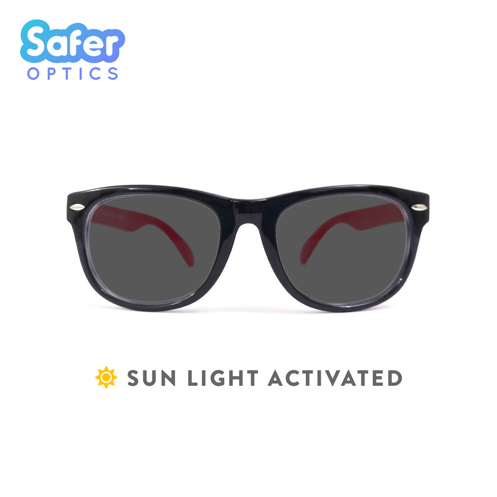 Kids Wayfarer Sunglasses - Black Cherry - SaferOptics Anti Blue Light Glasses Malaysia | Black, Kids, Medium, Square, Sunglasses, Wayfarer