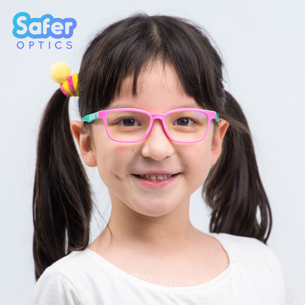 Kids Rectangle - Bubble Gum - SaferOptics Anti Blue Light Glasses Malaysia | 420Safety, Kids, Pink, Rectangle, Small