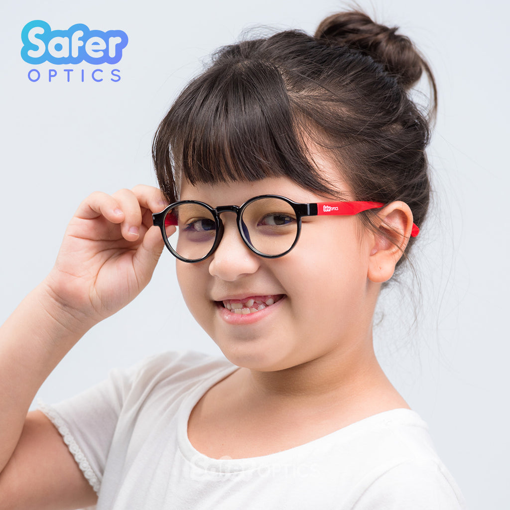 Kids Round - Black Cherry - SaferOptics Anti Blue Light Glasses Malaysia | 420Safety, Black, Kids, Round, Small