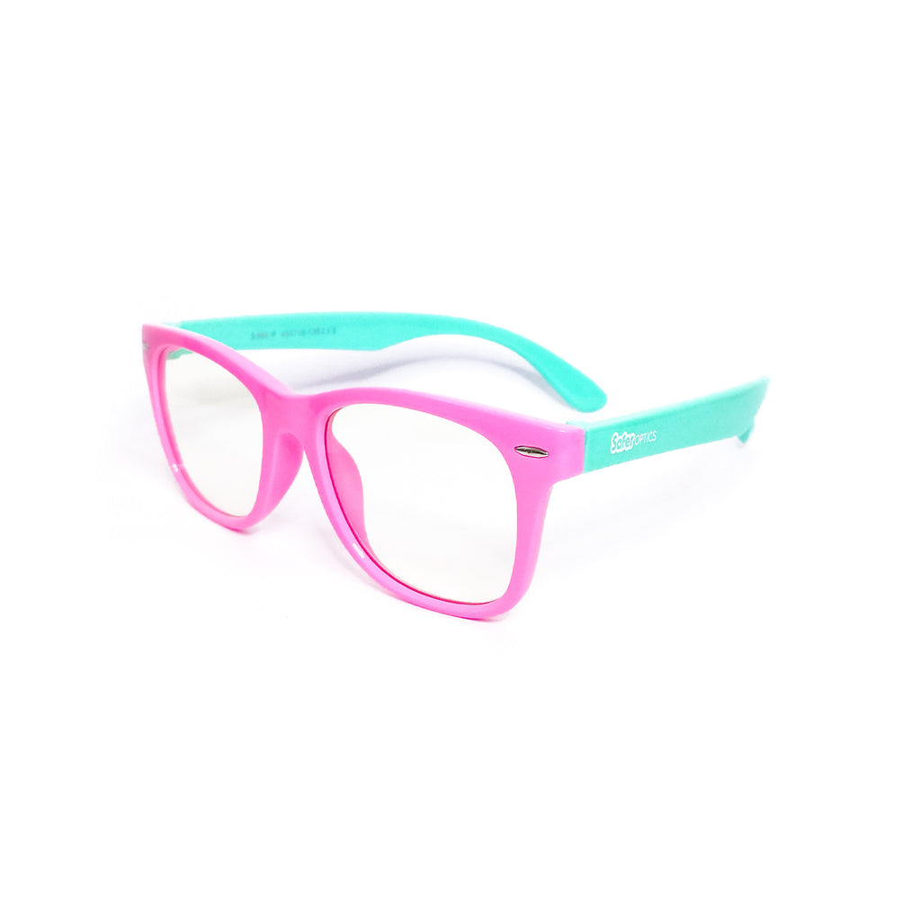 Kids Wayfarer - Bubble Gum - SaferOptics Anti Blue Light Glasses Malaysia | 420Safety, Big, Kids, Pink, Square, Wayfarer